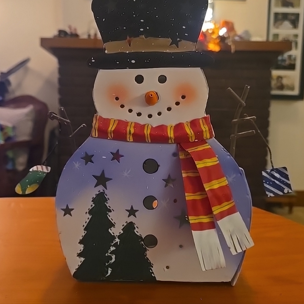 Adorable Metal Colorful Snowman Lantern Votive‎ Holder Christmas Holiday Stars